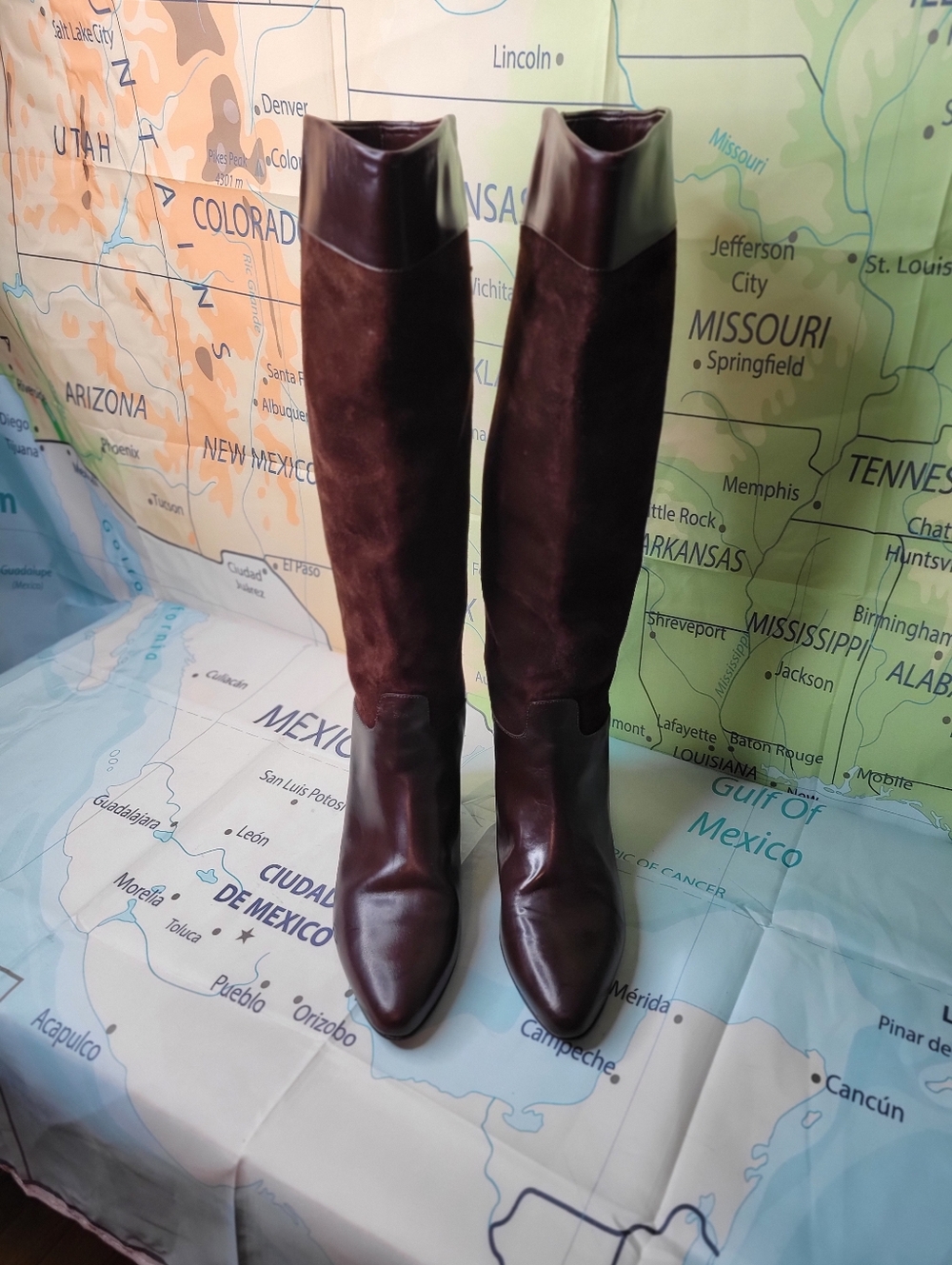 Charles David Tall Brown Leather & Suede Knee-High Boots Size 8.5